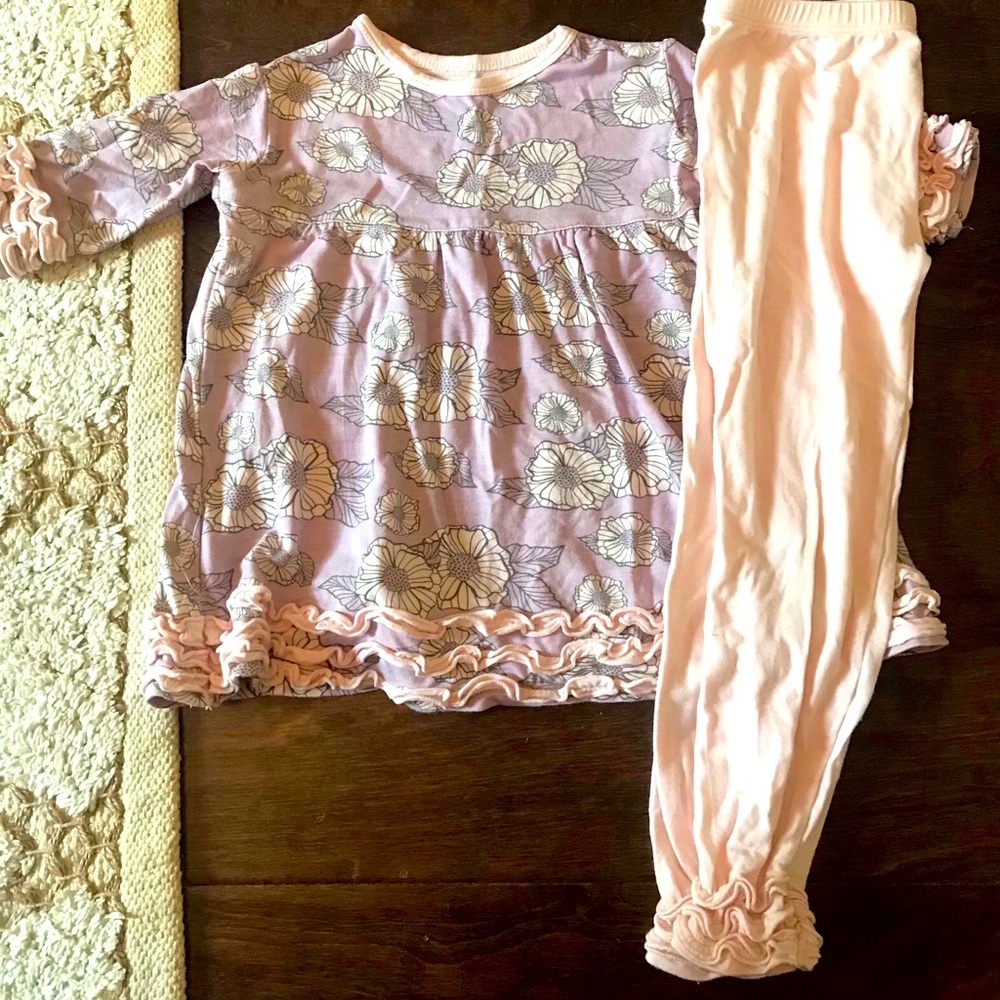 Kickee pants Paris floral print macaroon pink‎ 3T